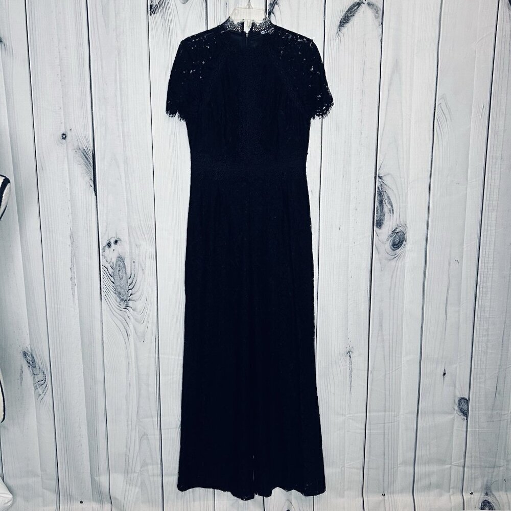 Antonio Melani Womens Jumpsuit Full Lace Round Neck Shortsleeve Black Sz 6